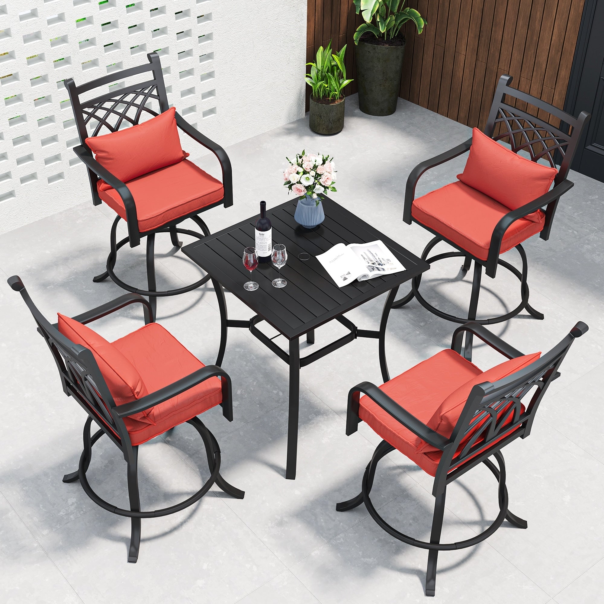 Ensemble de salle à manger d'extérieur pivotant avec chaises coussinées de 29 W et table de patio