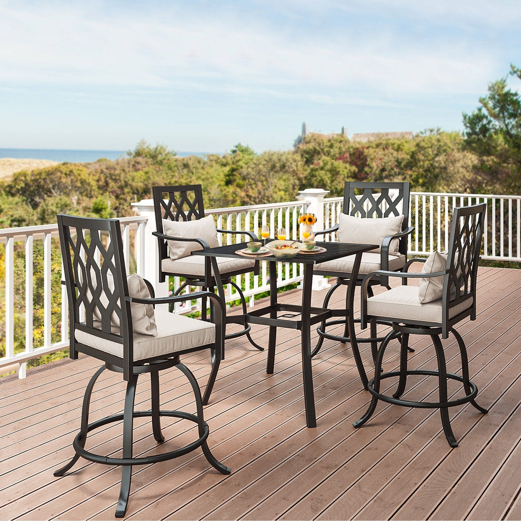 Ensemble de salle à manger d'extérieur pivotant avec chaises coussinées de 29 W et table de patio