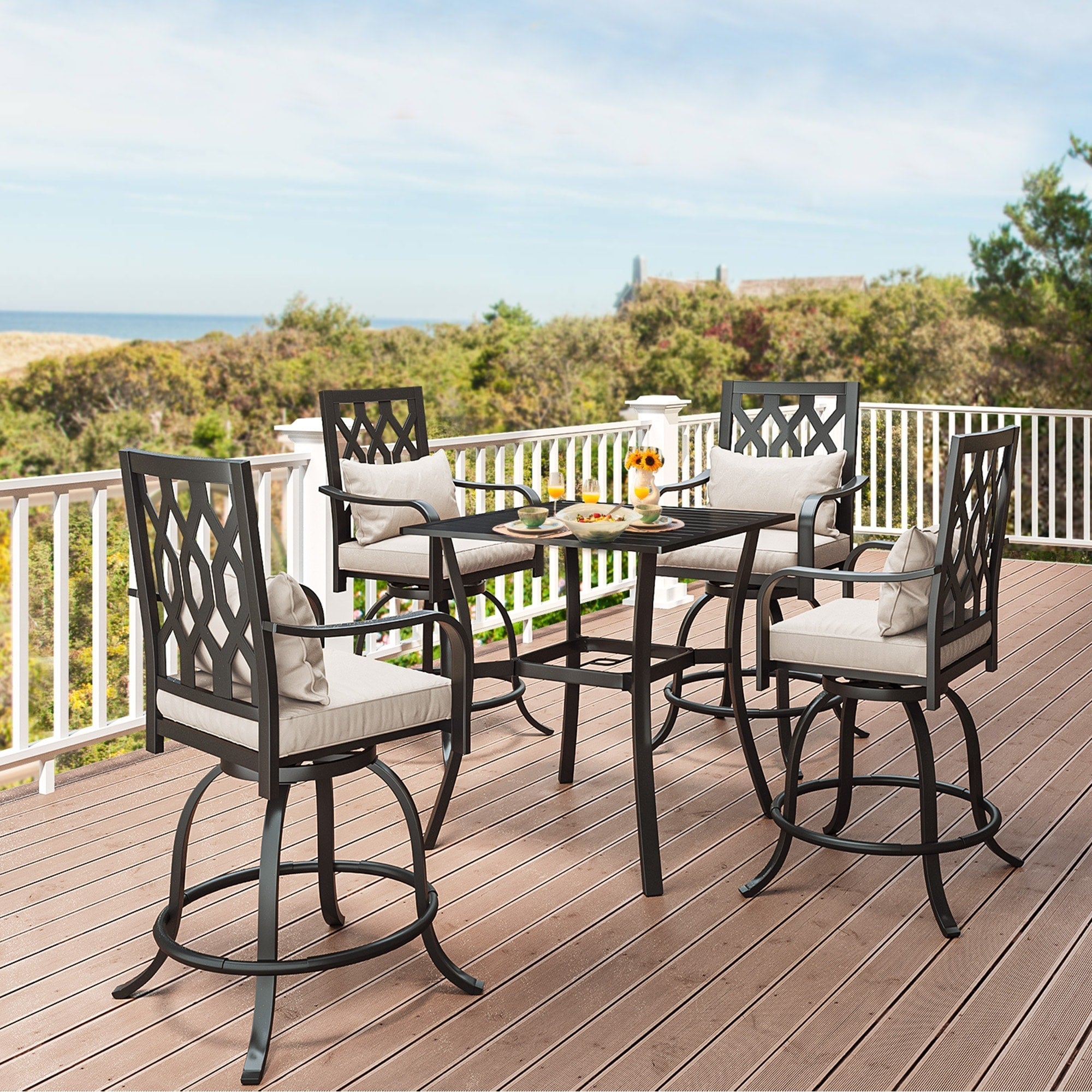 Ensemble de salle à manger d'extérieur pivotant avec chaises coussinées de 29 W et table de patio