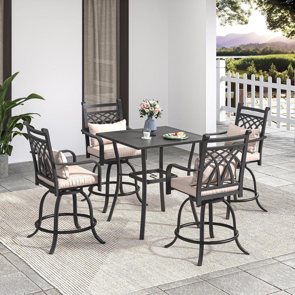 Ensemble de salle à manger d'extérieur pivotant avec chaises coussinées de 29 W et table de patio