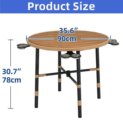 Ensemble de salle à manger d'extérieur en rotin Moasis 5 pièces, chaises et table en osier avec trou pour parasol