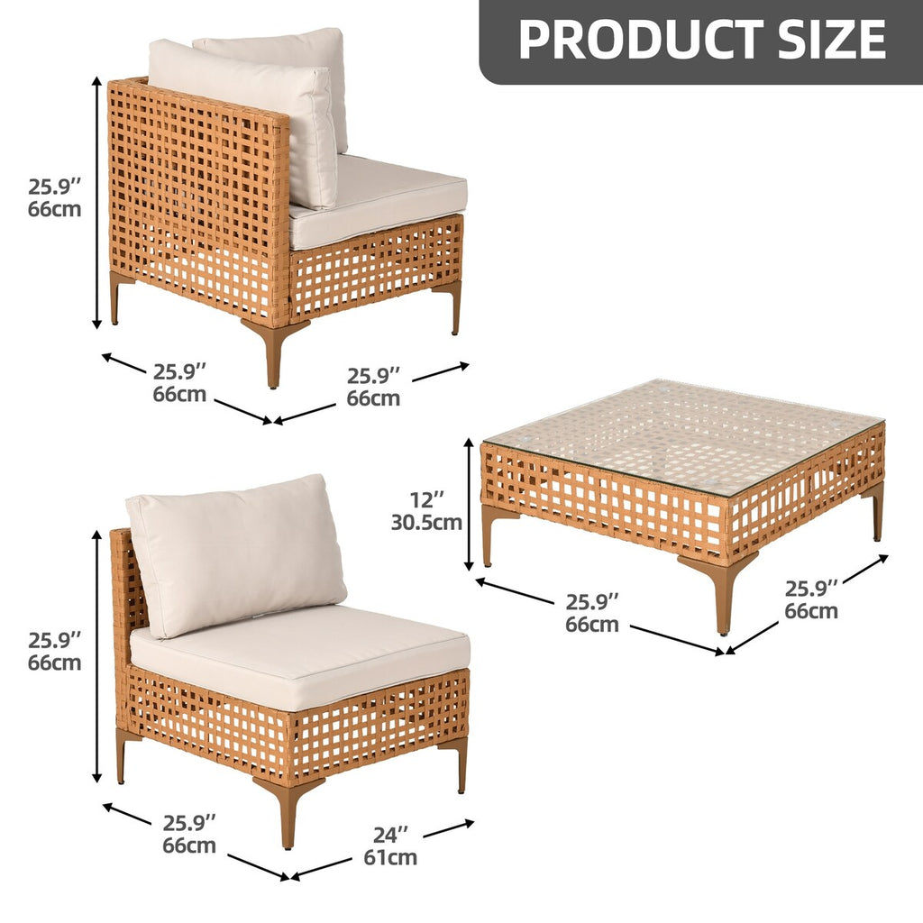 Ensemble de meubles de jardin Moasis 7 pièces en osier PE avec table basse et coussins