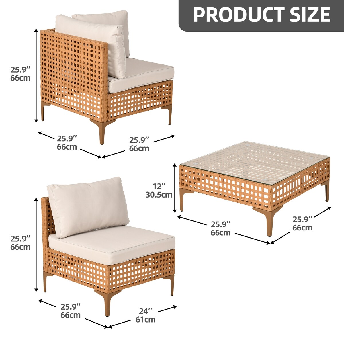 Ensemble de meubles de jardin Moasis 7 pièces en osier PE avec table basse et coussins