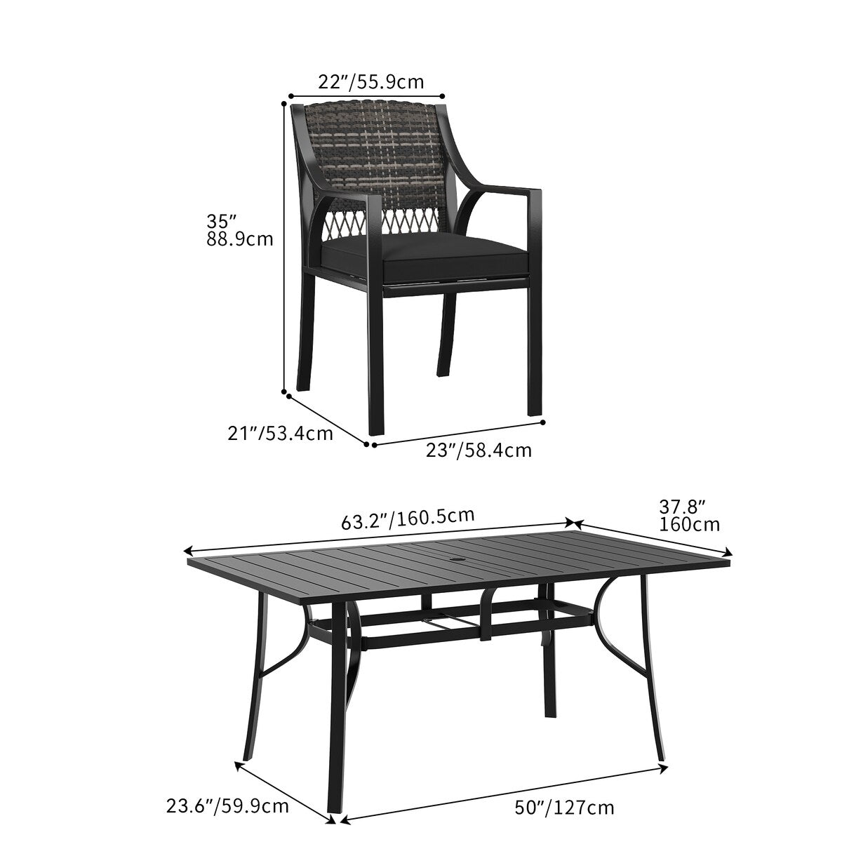 Ensemble de salle à manger de patio Moasis 7 pièces - 37,8 L x 35 l x 43,2 H