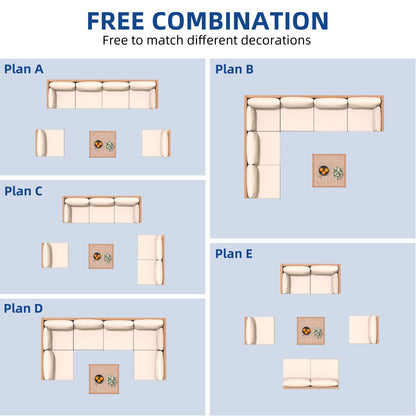Ensemble de 7 canapés sectionnels pour patio, jardin, piscine, porche, avec table basse et coussins