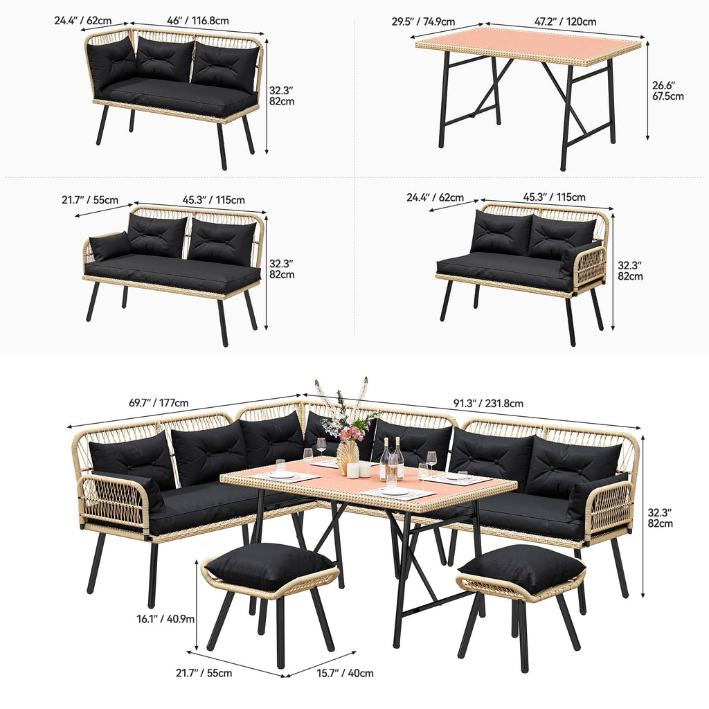 Ensemble de 6 meubles de patio en osier noir Moasis
