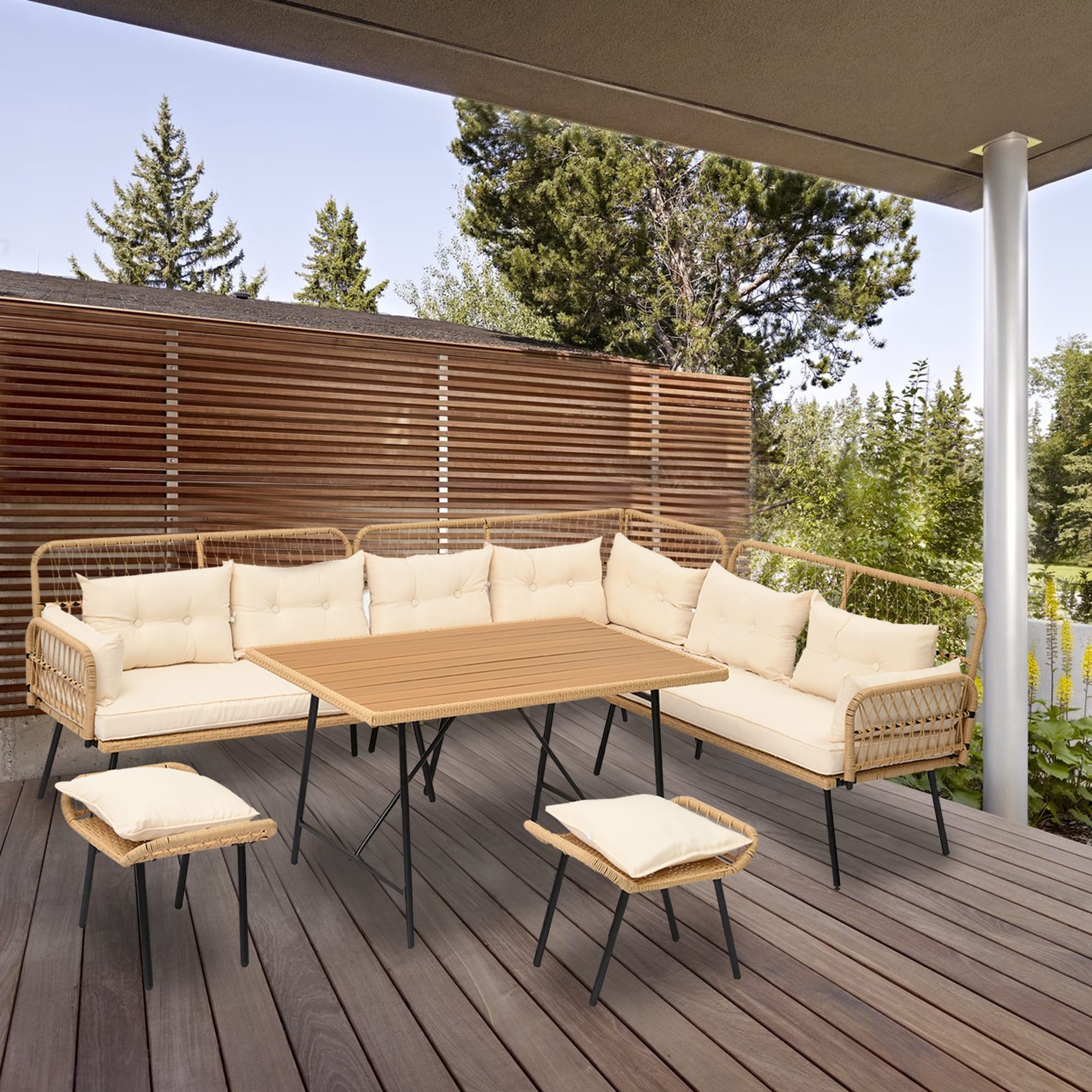 Ensemble de 6 meubles de patio en osier noir Moasis