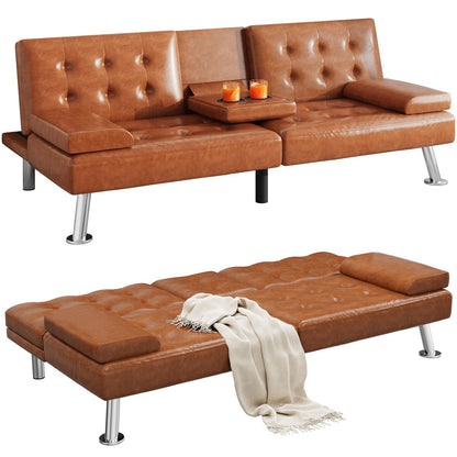 Canapé-lit futon pliable en similicuir Moasis - 64 L x 30 l x 26 H