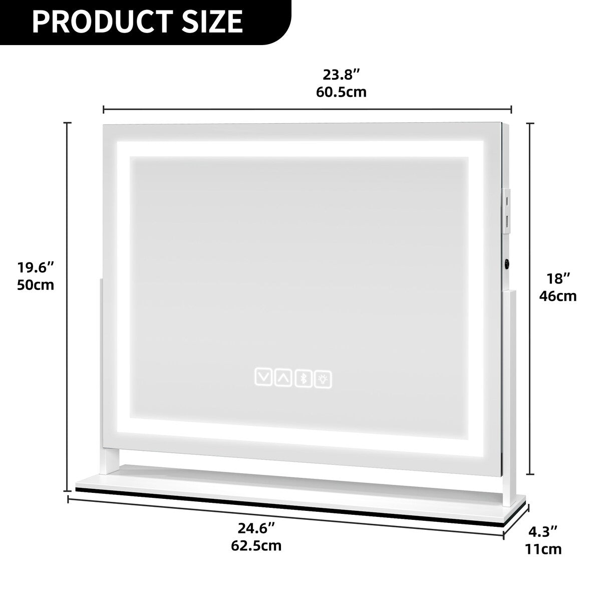 Miroir de maquillage Moasis avec éclairage LED, port de chargement USB, grossissement x10, haut-parleur Bluetooth