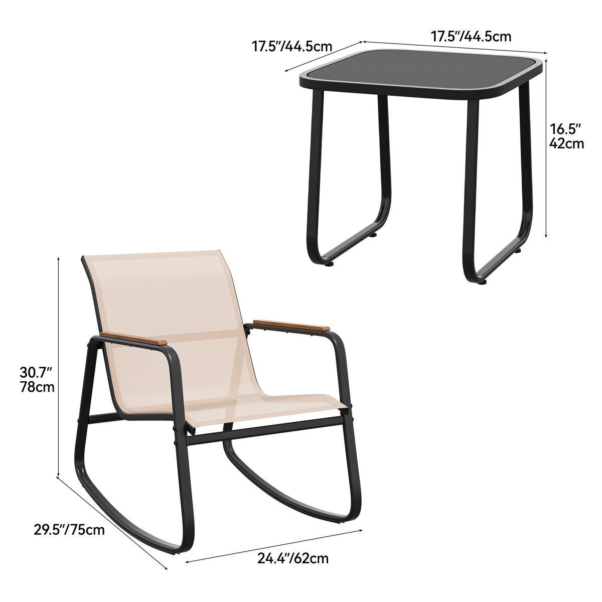 Ensemble de 3 chaises à bascule d'extérieur Moasis avec table d'appoint