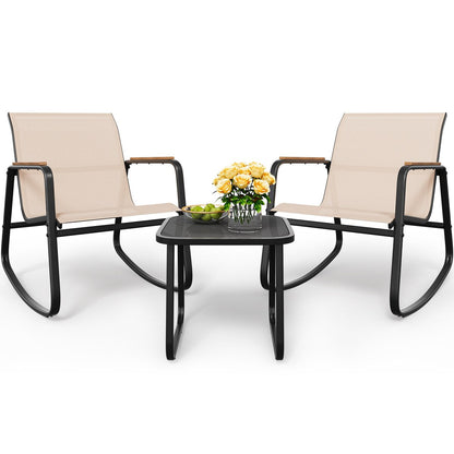 Ensemble de 3 chaises à bascule d'extérieur Moasis avec table d'appoint