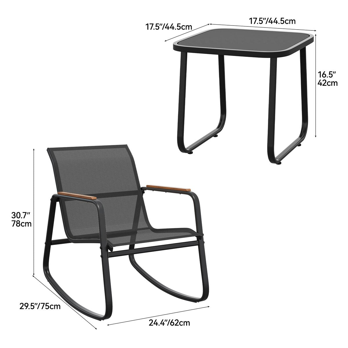 Ensemble de 3 chaises à bascule d'extérieur Moasis avec table d'appoint