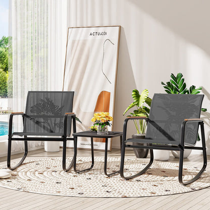 Ensemble de 3 chaises à bascule d'extérieur Moasis avec table d'appoint