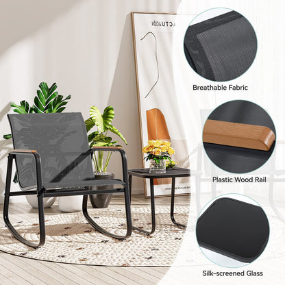 Ensemble de 3 chaises à bascule d'extérieur Moasis avec table d'appoint