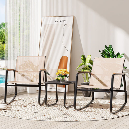 Ensemble de 3 chaises à bascule d'extérieur Moasis avec table d'appoint