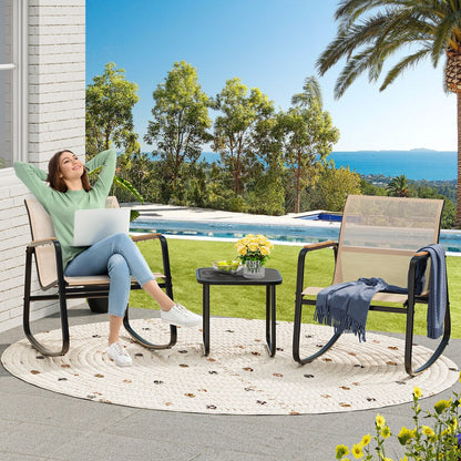 Ensemble de 3 chaises à bascule d'extérieur Moasis avec table d'appoint