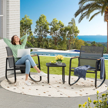 Ensemble de 3 chaises à bascule d'extérieur Moasis avec table d'appoint