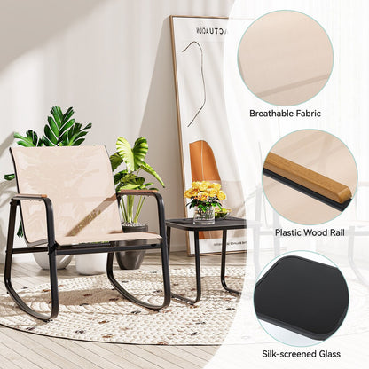 Ensemble de 3 chaises à bascule d'extérieur Moasis avec table d'appoint
