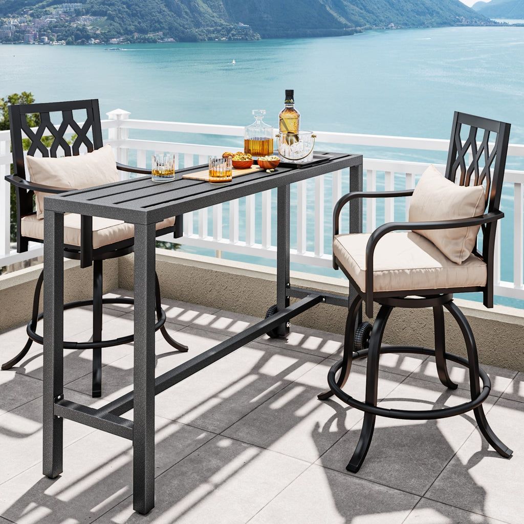 Moasis Patio Metal Counter Table Bar Table with Wheels