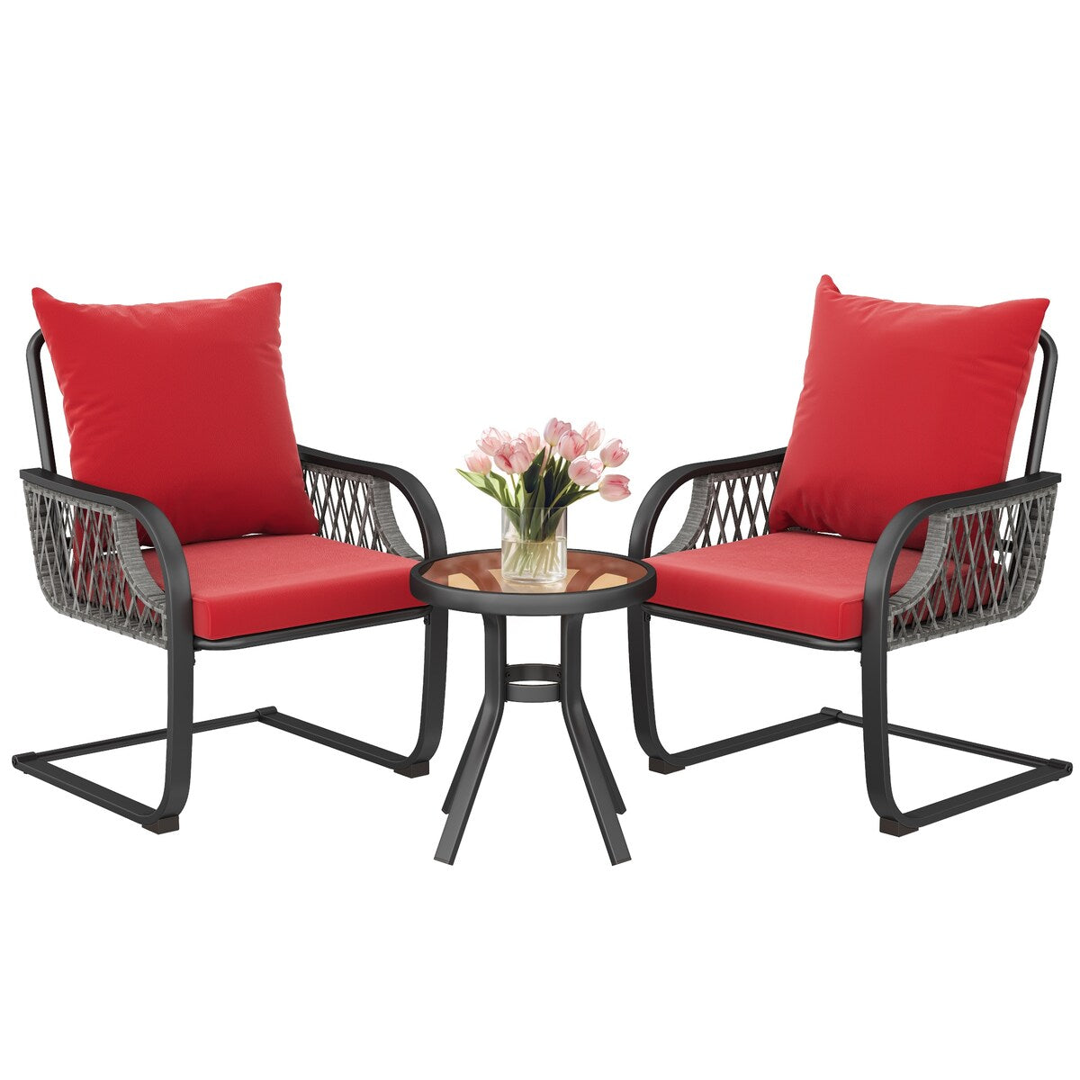 Ensemble de bistrot de jardin Moasis Red 3 pièces avec sièges rembourrés