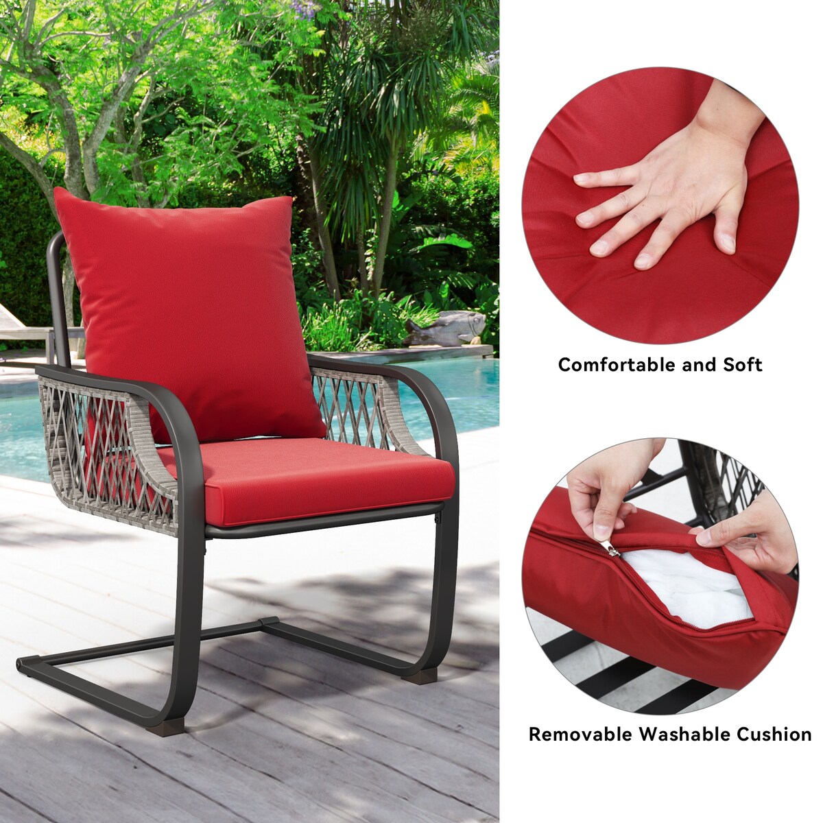 Ensemble de bistrot de jardin Moasis Red 3 pièces avec sièges rembourrés