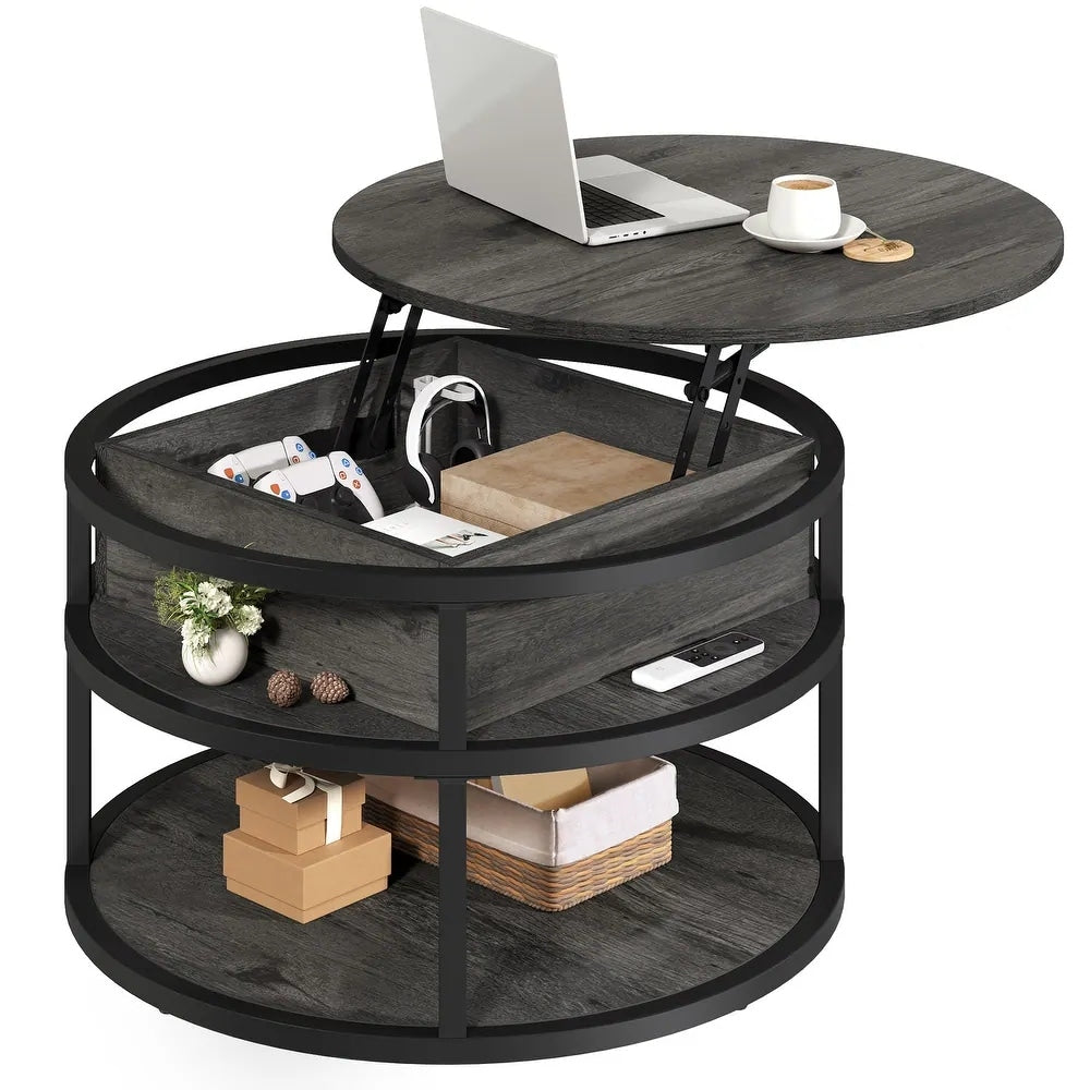 Table basse ronde relevable Moasis avec rangement dissimulé
