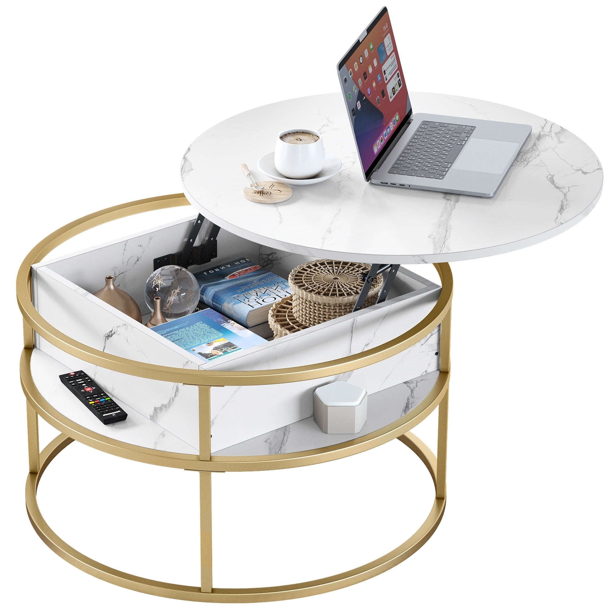 Table basse ronde relevable Moasis avec rangement dissimulé
