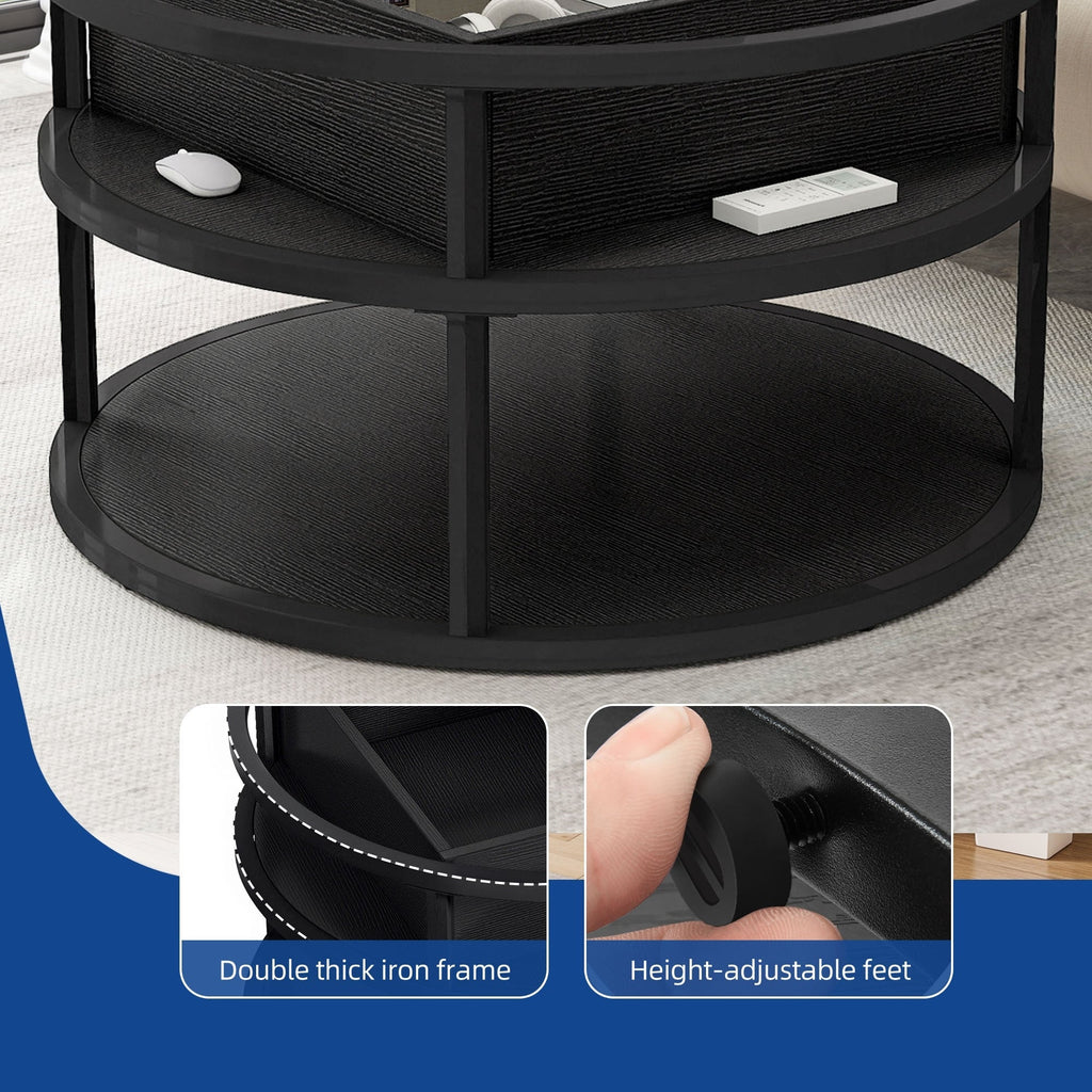 Moasis Round Lift Top Coffee Table with Hidden Storage