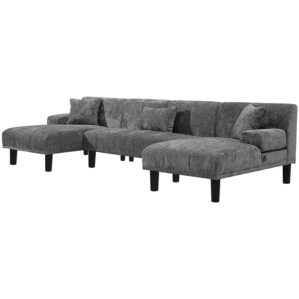 Canapés sectionnels Moasis en U, canapé modulaire moderne en chenille - 45,6 l x 106,3 L x 26,7 H