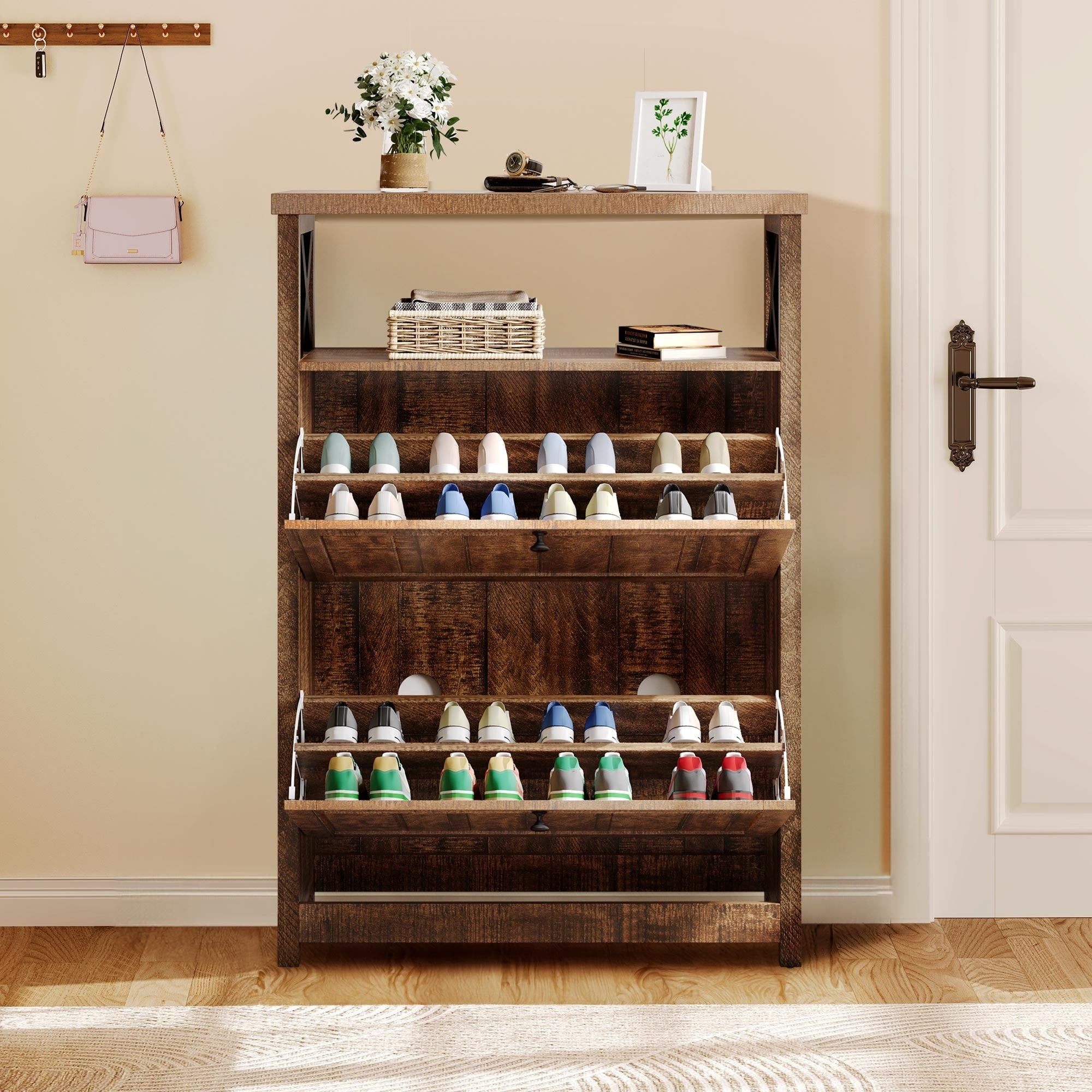 Moasis Shoe Storage Cabinet Organizer with 2 Compartments for Entryway Hallway