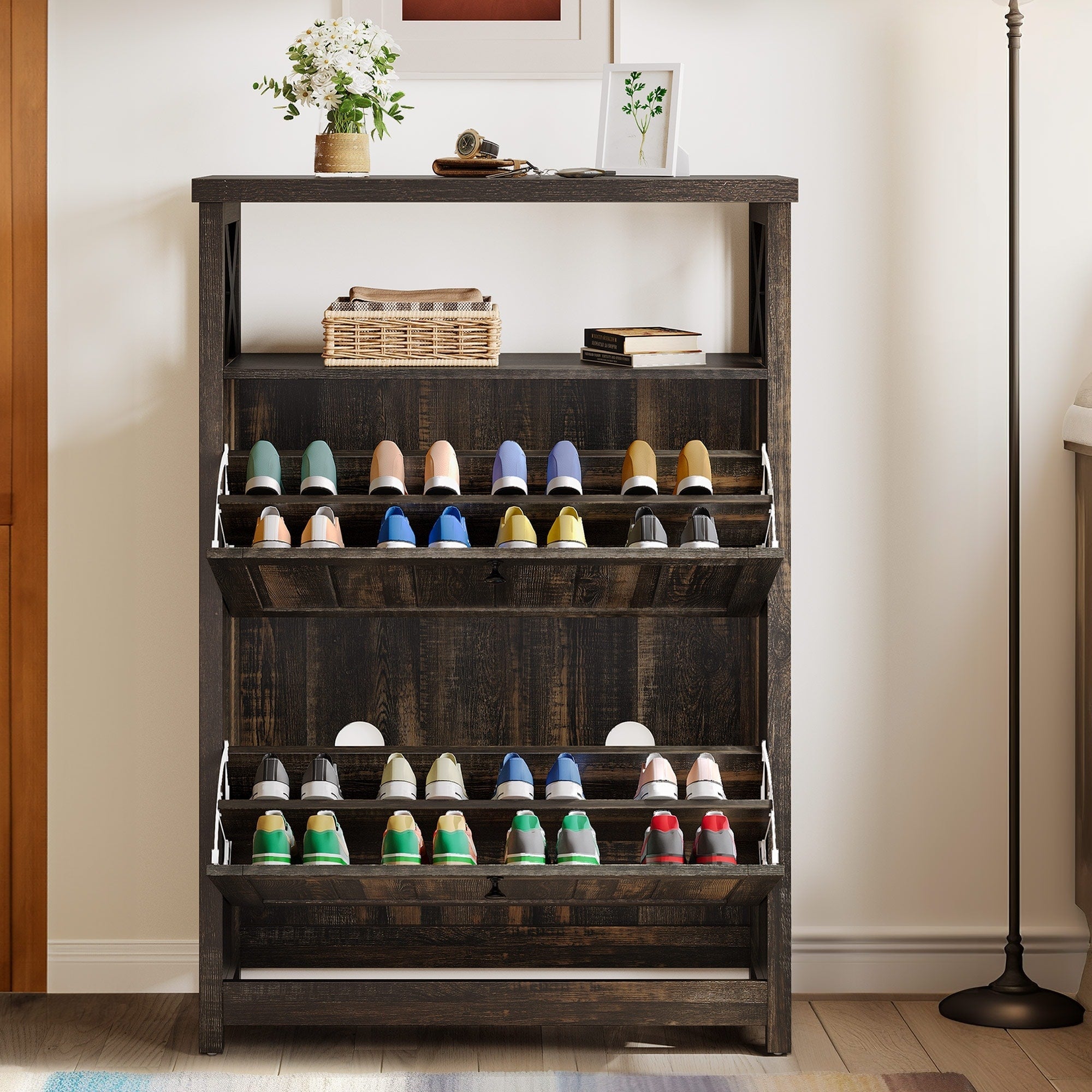 Moasis Shoe Storage Cabinet Organizer with 2 Compartments for Entryway Hallway