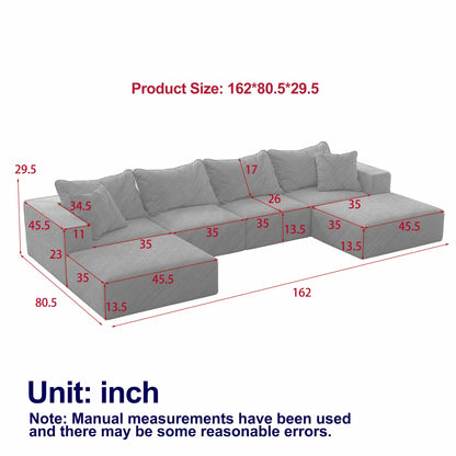 Ensemble de canapés modulaires modernes en L de 162 pouces avec 6 coussins pour salon et chambre à coucher