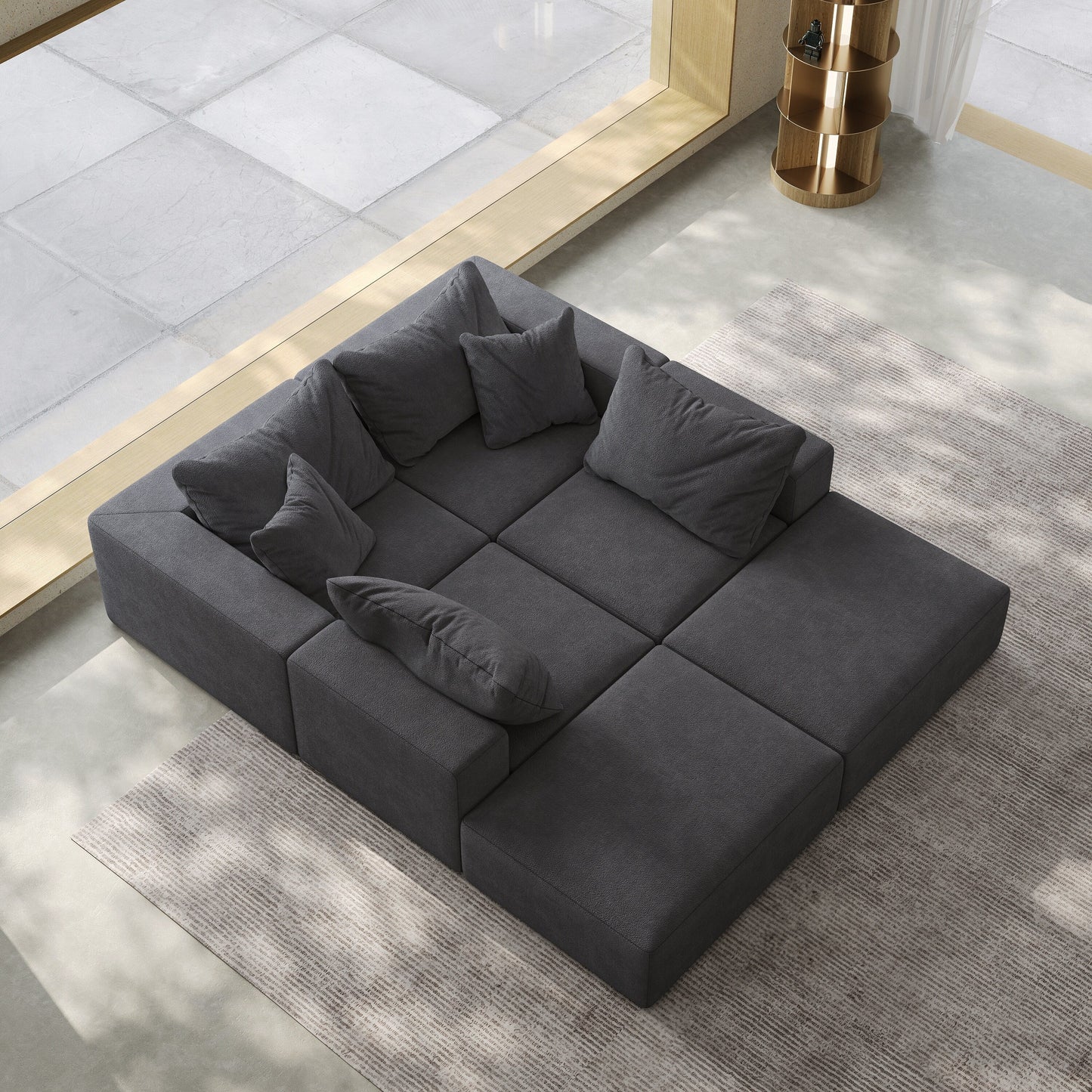 Ensemble de canapés modulaires modernes en L de 162 pouces avec 6 coussins pour salon et chambre à coucher