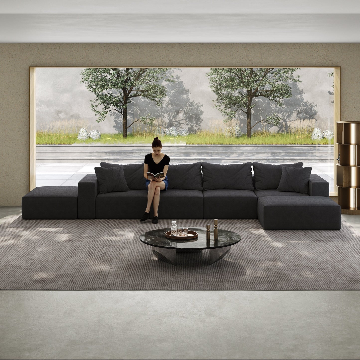 Ensemble de canapés modulaires modernes en L de 162 pouces avec 6 coussins pour salon et chambre à coucher