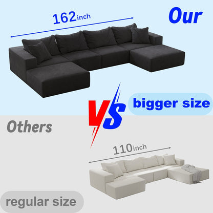 Ensemble de canapés modulaires modernes en L de 162 pouces avec 6 coussins pour salon et chambre à coucher
