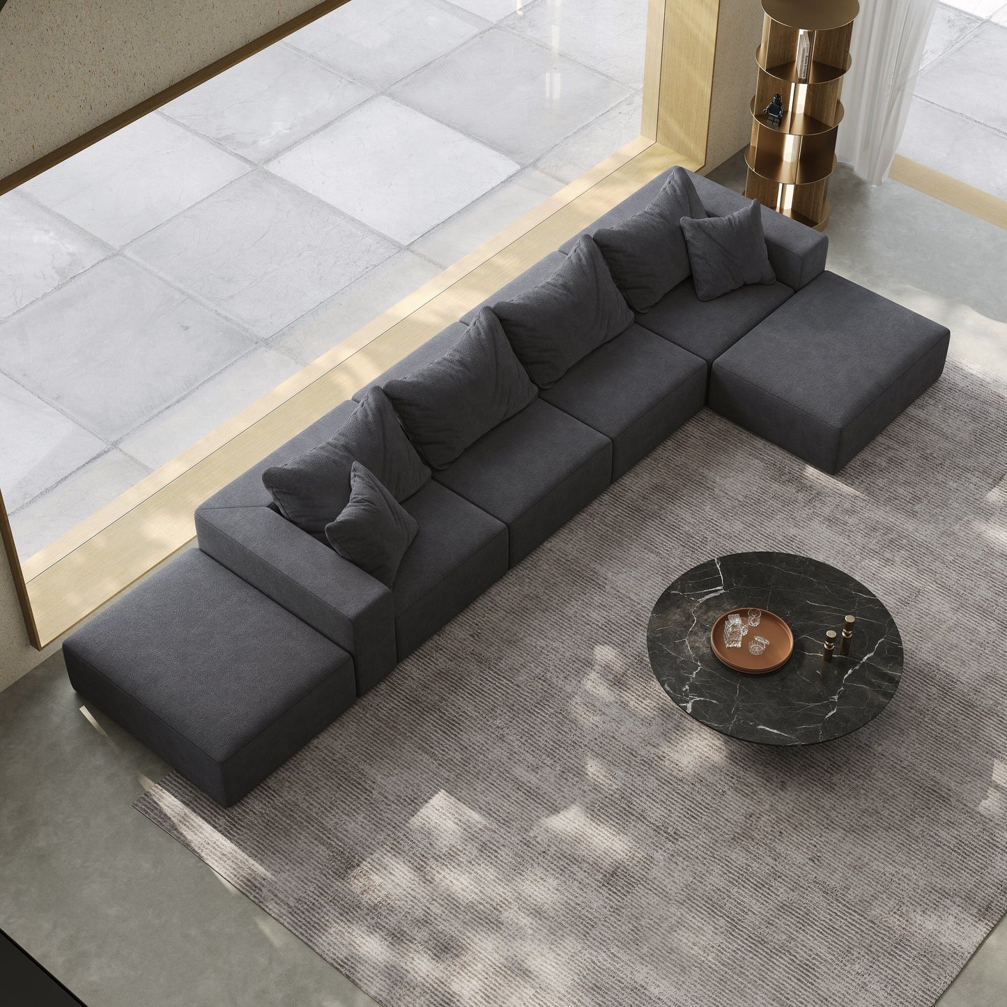 Ensemble de canapés modulaires modernes en L de 162 pouces avec 6 coussins pour salon et chambre à coucher