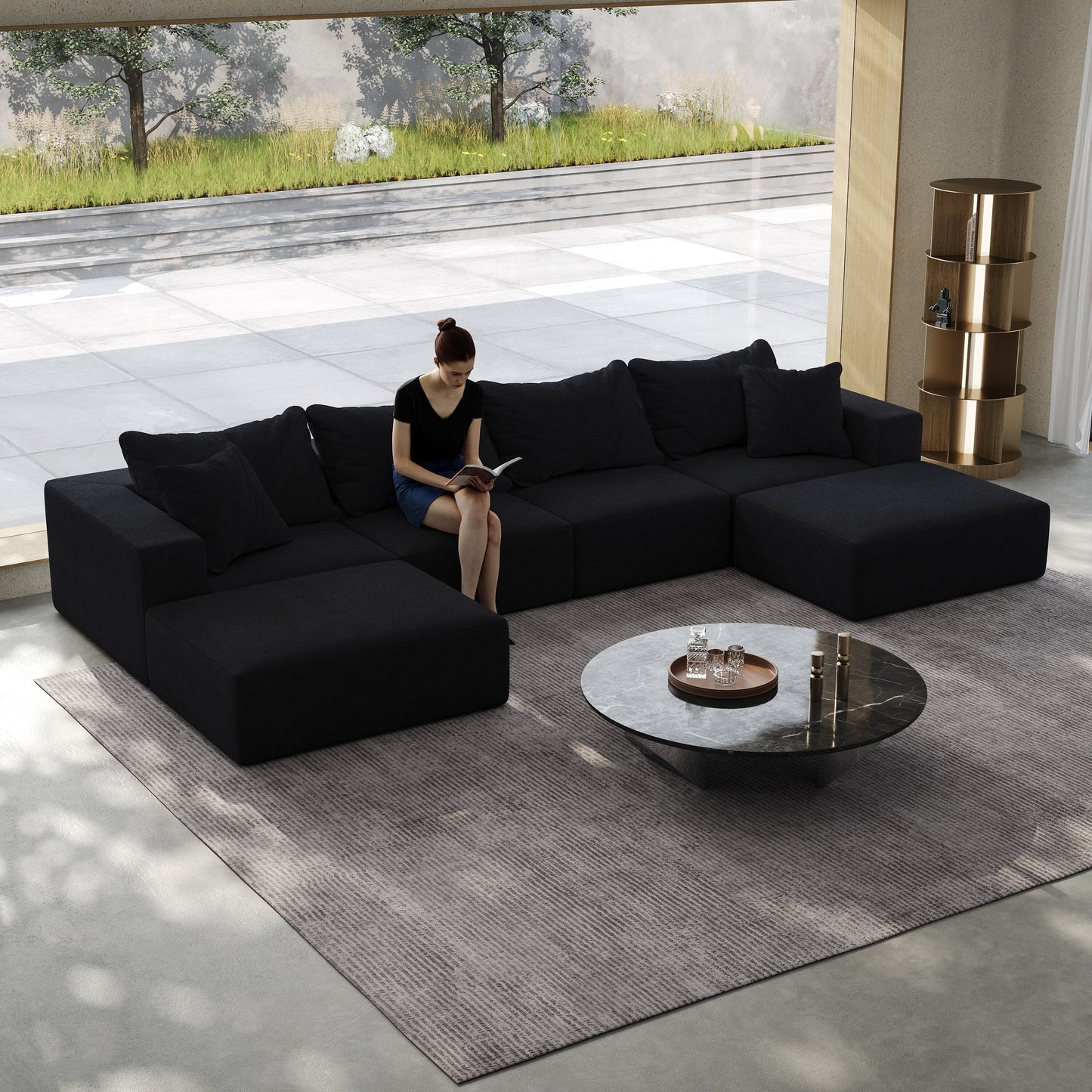 Ensemble de canapés modulaires modernes en L de 162 pouces avec 6 coussins pour salon et chambre à coucher