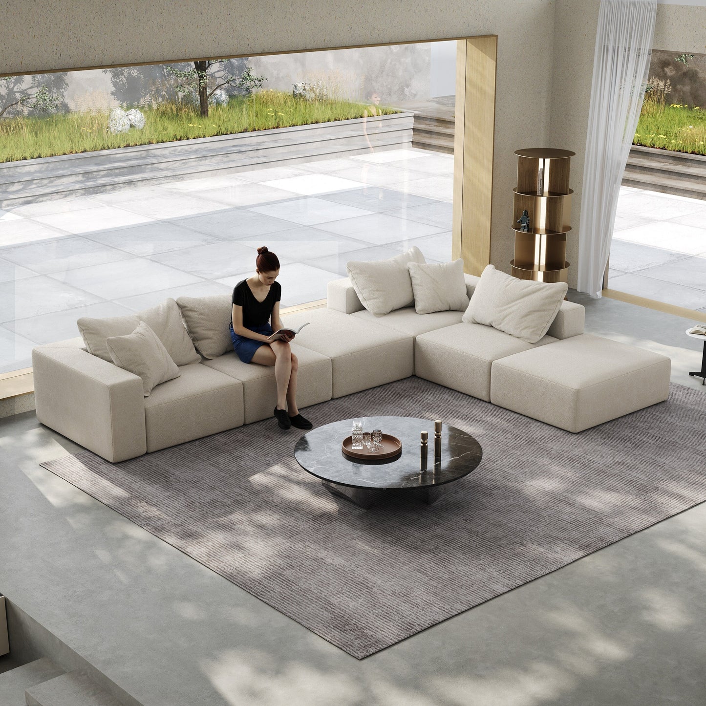 Ensemble de canapés modulaires modernes en L de 162 pouces avec 6 coussins pour salon et chambre à coucher