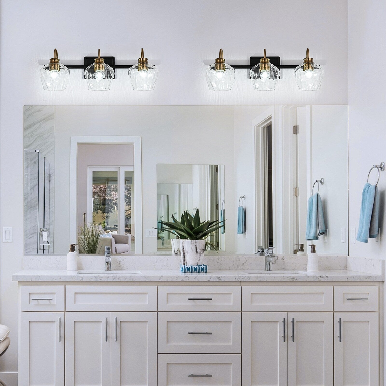 Appliques murales modernes à 3/4 lumières pour salle de bain, à intensité variable, avec abat-jour en verre