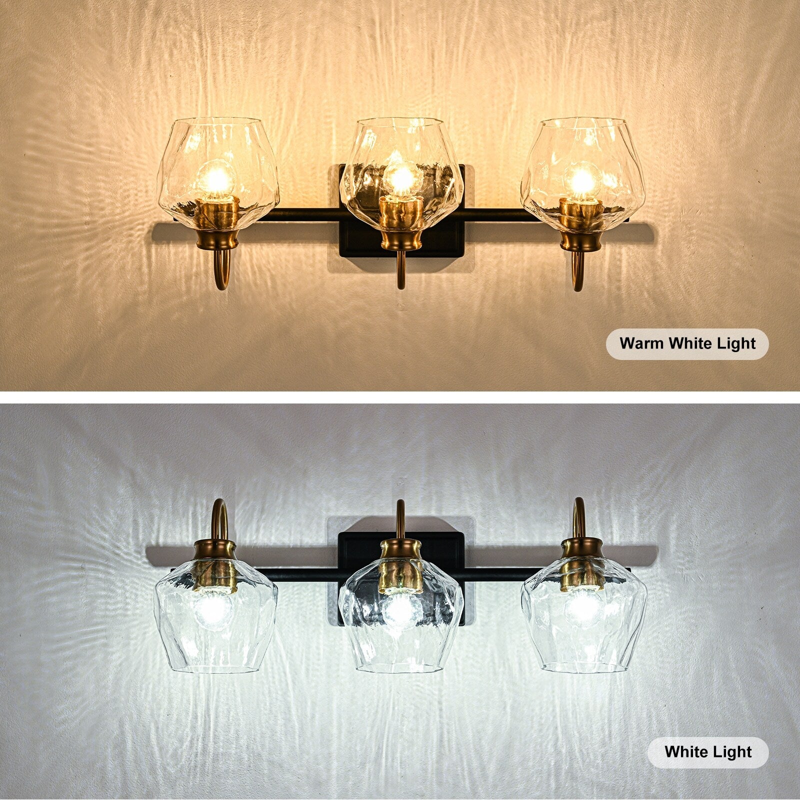 Appliques murales modernes à 3/4 lumières pour salle de bain, à intensité variable, avec abat-jour en verre