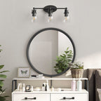 Applique de salle de bain moderne à 3 lumières, finition noire, avec abat-jour en verre grainé