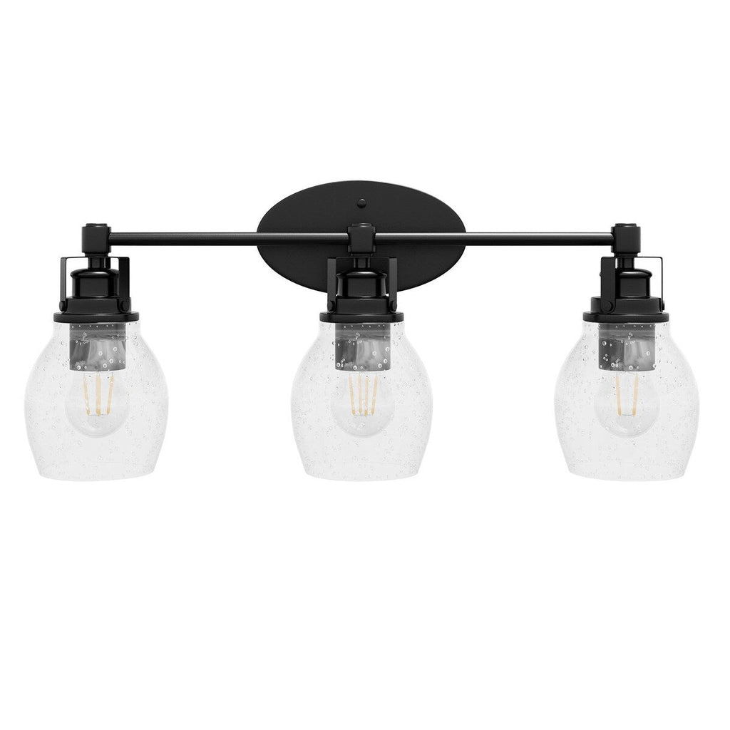Applique de salle de bain moderne à 3 lumières, finition noire, avec abat-jour en verre grainé