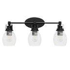 Applique de salle de bain moderne à 3 lumières, finition noire, avec abat-jour en verre grainé