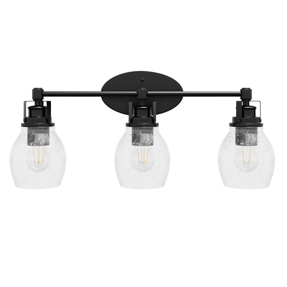 Applique de salle de bain moderne à 3 lumières, finition noire, avec abat-jour en verre grainé