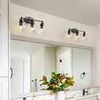 Applique de salle de bain moderne à 3 lumières, finition noire, avec abat-jour en verre grainé