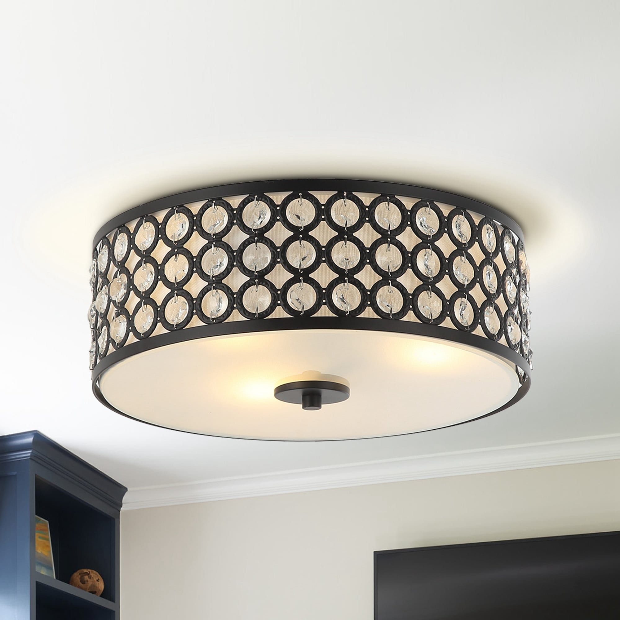 Plafonnier moderne à 3 lumières en cristal noir encastré