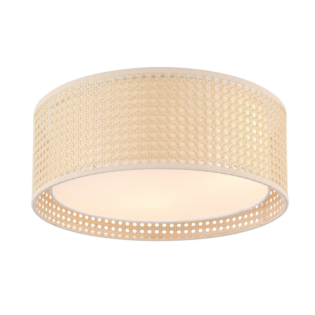 Plafonnier encastré moderne WINGBO à 3 lumières avec abat-jour tambour double en rotin et tissu