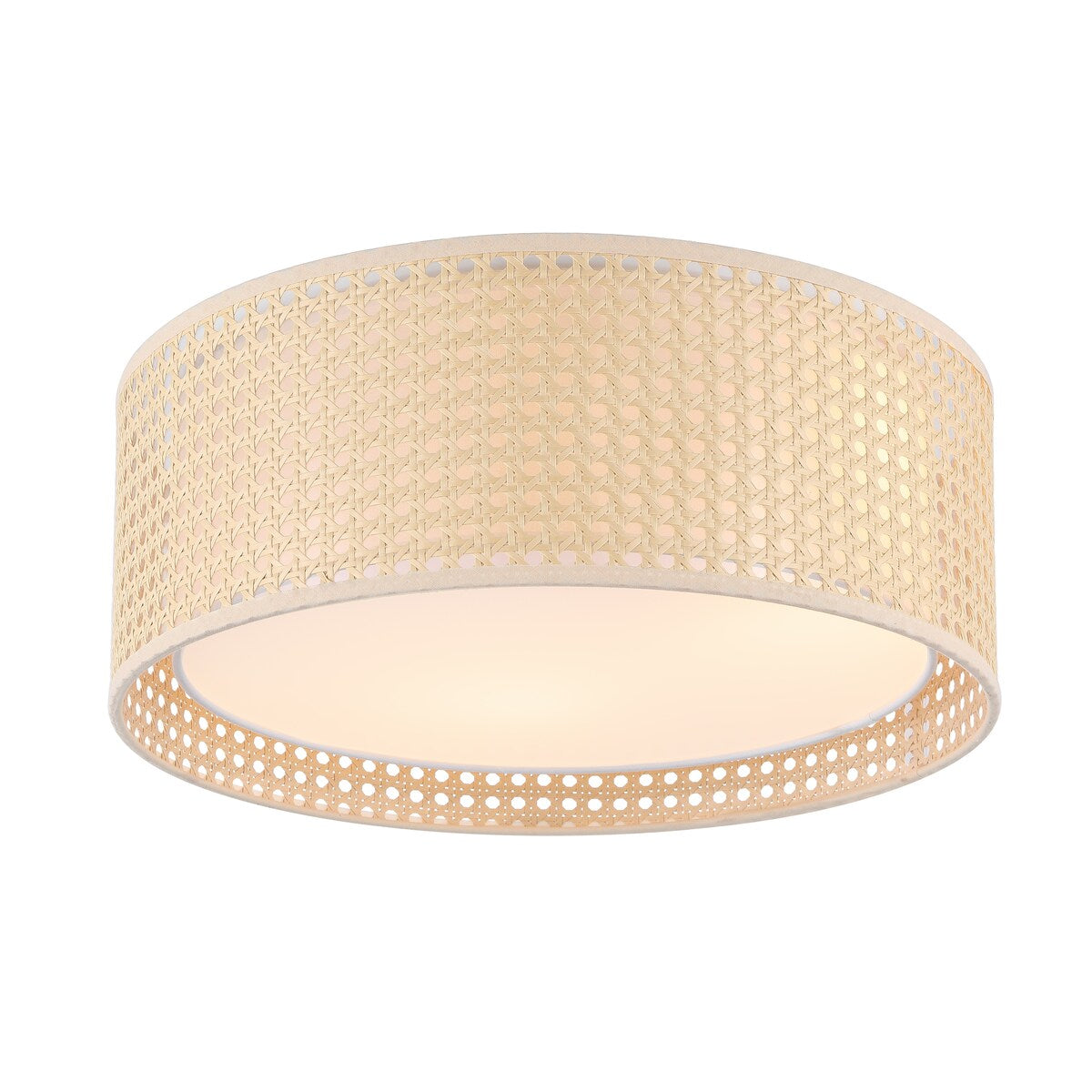 Plafonnier encastré moderne WINGBO à 3 lumières avec abat-jour tambour double en rotin et tissu