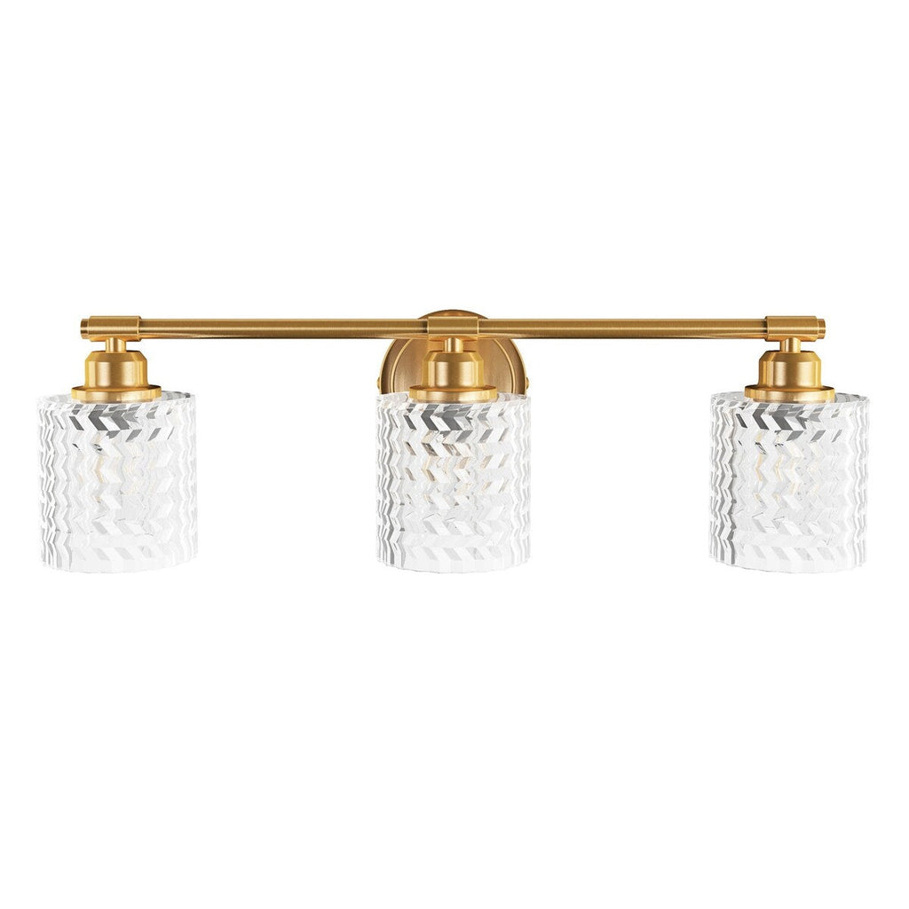 Applique murale moderne à 3 lumières avec abat-jour cylindrique en verre texturé pour salle de bain