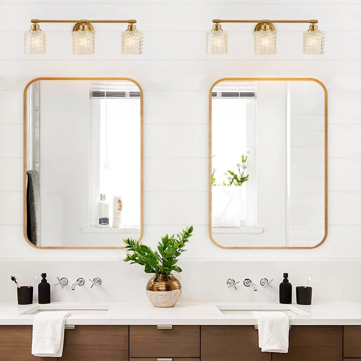 Applique murale moderne à 3 lumières avec abat-jour cylindrique en verre texturé pour salle de bain